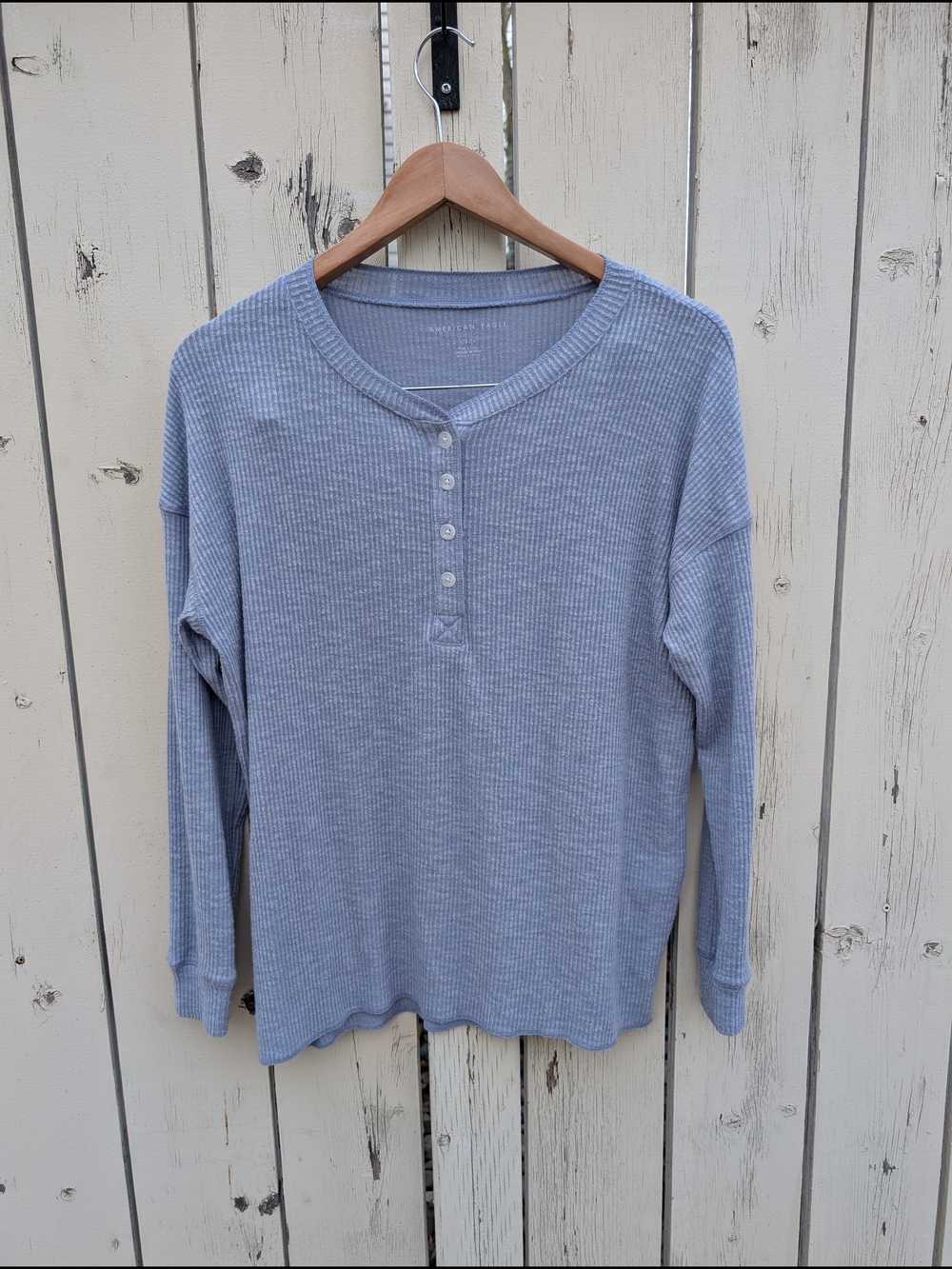 American Eagle Outfitters Light Blue Ribbed Soft Small Oversized Henley Top